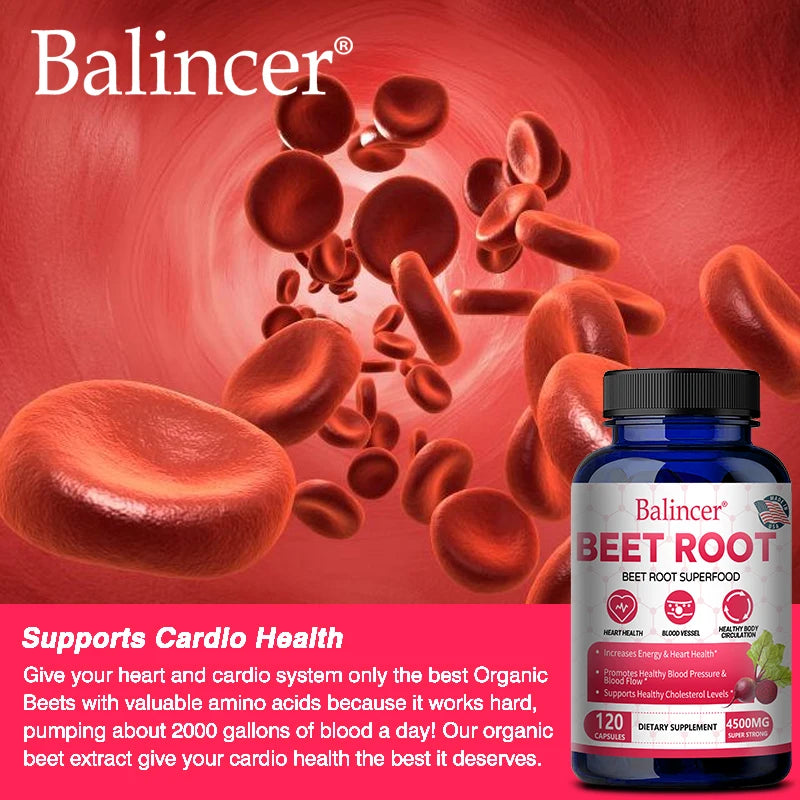 Beetroot Capsules 2500mg, Support Daily Blood Circulation, Cardiovascular Wellness, Physical Endurance & Immune Balance