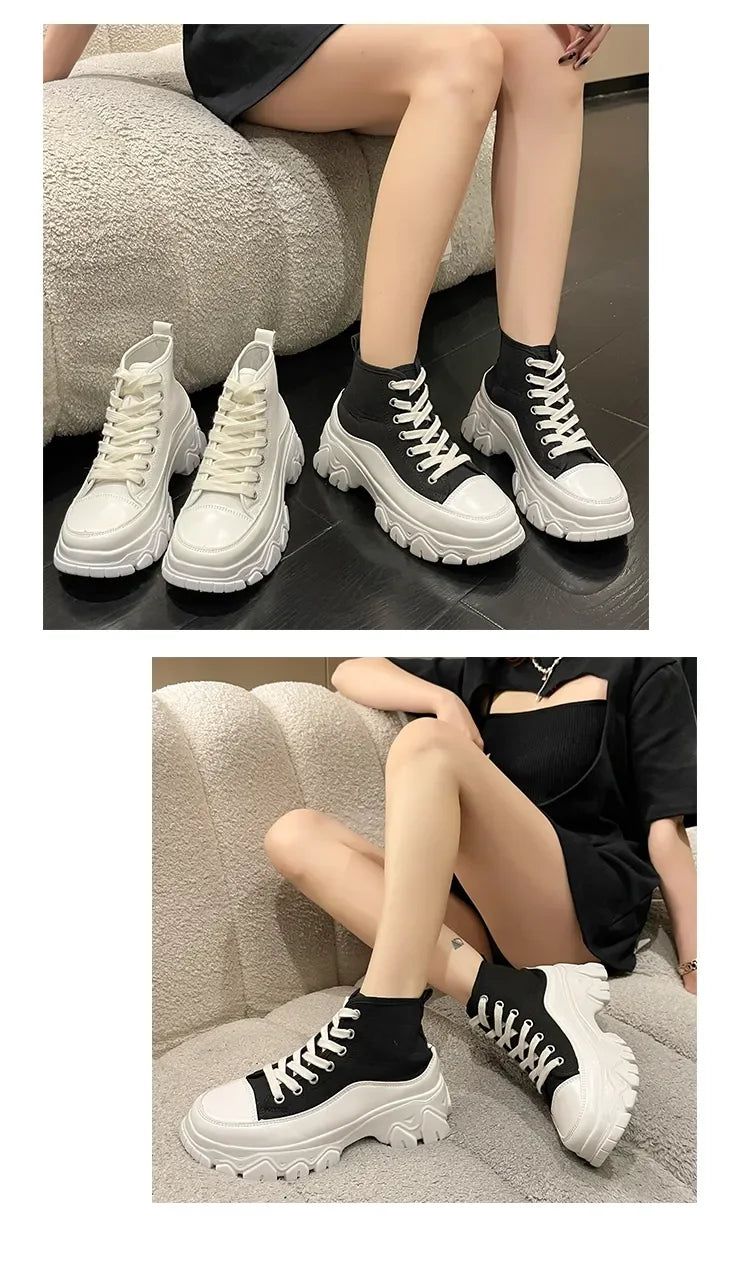 New Women Run Star Sneakers High Top Platform Women Sports Shoes White Black Casual Fashion Canvas Shoes Vulcanized Shoes Feme