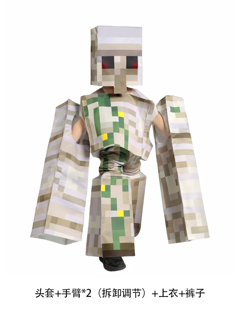 Halloween Cosplay My World Mc Game Dress Up Carnival Kids Cosplay Sound Guard Headgear Jumpsuit Boys Girls Performance Costumes