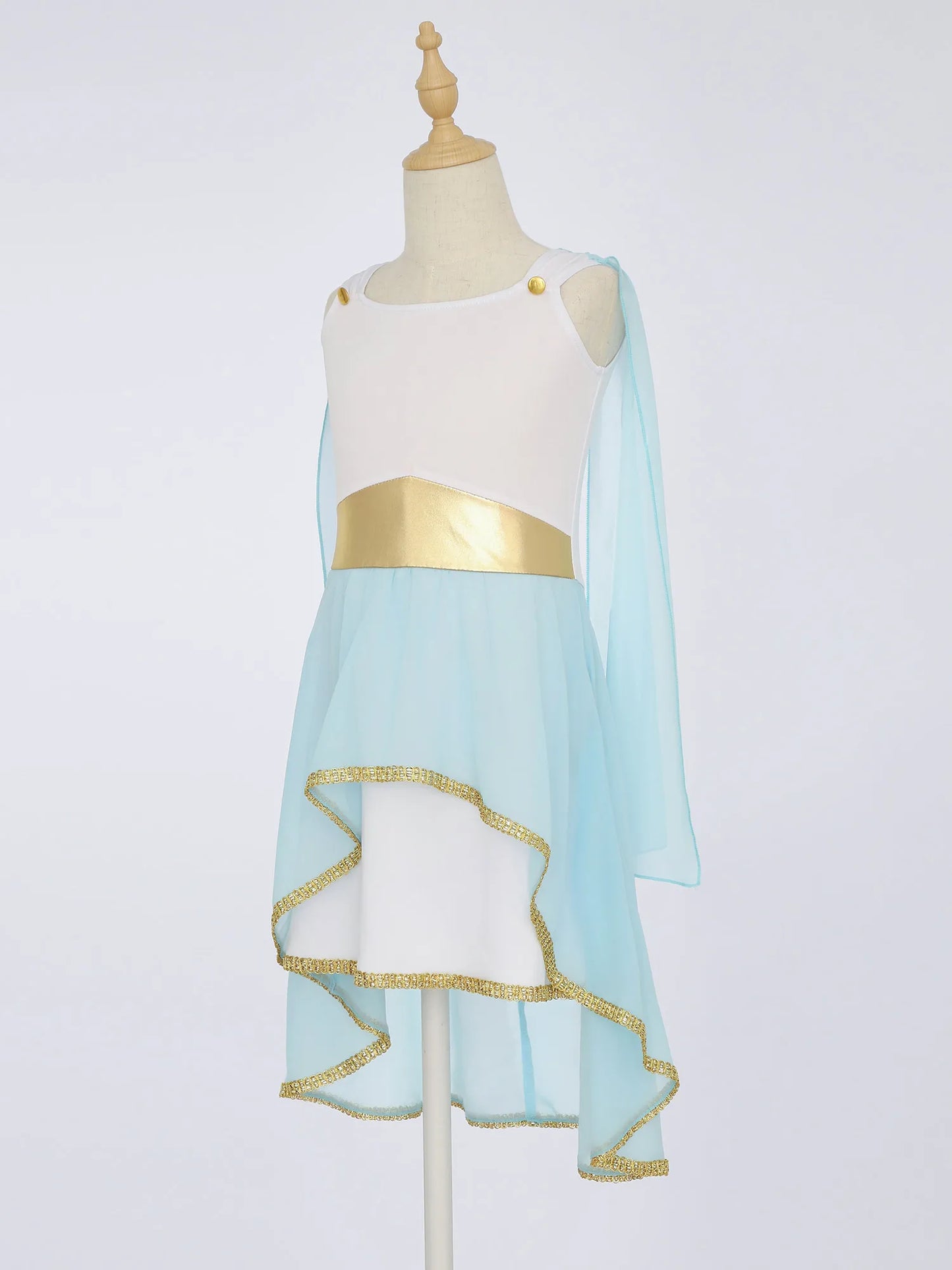 Halloween Virgin Mary Costume for Kids Girls Fancy Greek Princess Cosplay Long Sleeve Ruffle Dress with Chiffon Cape Theme Party