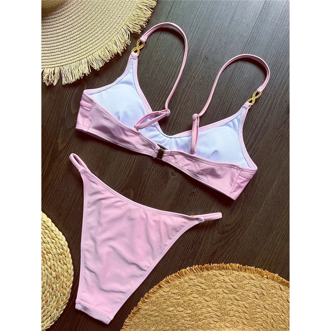 10 Colors V Neck Rhinestones Bikini Female Swimsuit Women Swimwear Two-Pieces Bikini Set Padded Bather Bathing Suit Swim V8138
