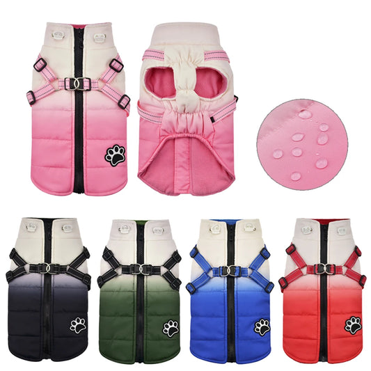 Waterproof Dog Jacket With Harness Winter Warm Pet Dog Clothes For Small Big Dogs Coat Chihuahua Clothing French Bulldog Outfits