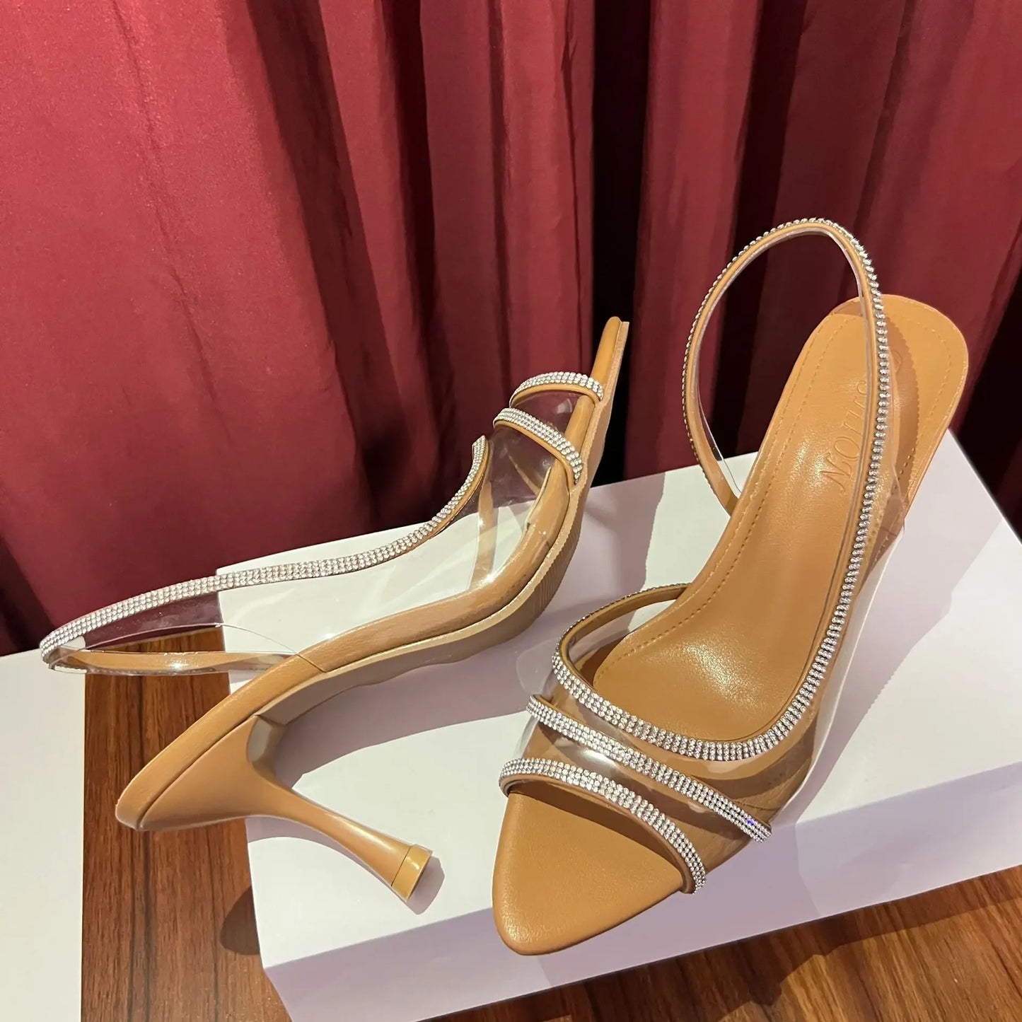 Transparent Water Diamond Women's Sandals Summer 2025 New Style Versatile Fish Mouth Pointed Toe Elegantly Exposed Toe Stiletto