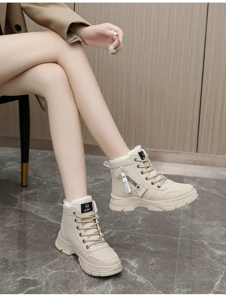 2025 New Winter Thick-soled Women Sneakers Warm Plus Velvet Cotton Shoes Large Size 42 Height-increasing Platform Women's Shoes