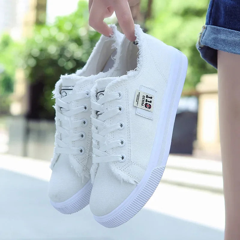 Outdoor Walking Trainers Women Running Shoes Summer Fashion White Canvas  Lace-Up Breathable Jogging Casual Sneakers