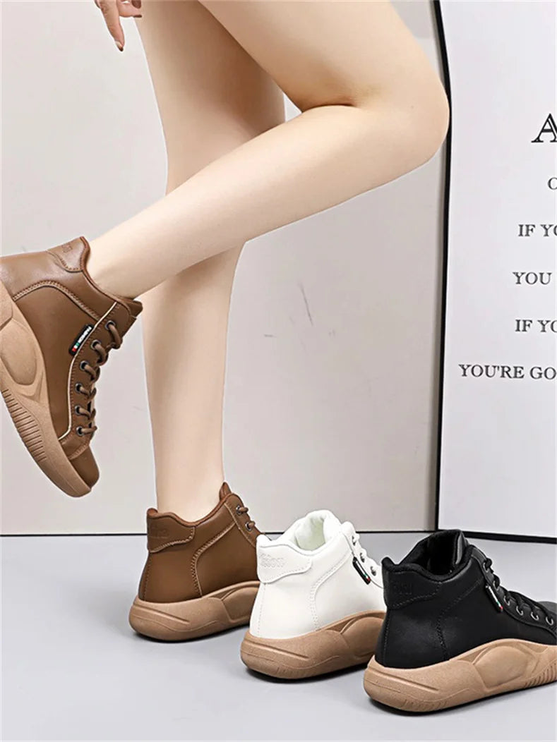 CINESSD Version of High-top Shoes for Female Students Trend of Casual Running Shoe Comfortable Lace-up Sneakers Female Shoes