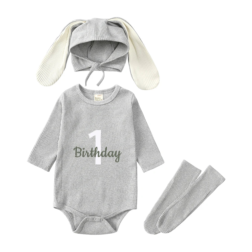 2024 Baby Rabbit Easter Romper Ear Hat Bodysuit Socks Solid Cotton Jumpsuit 0-24M Korean Cute Toddler Boy Girl Outfits Clothes