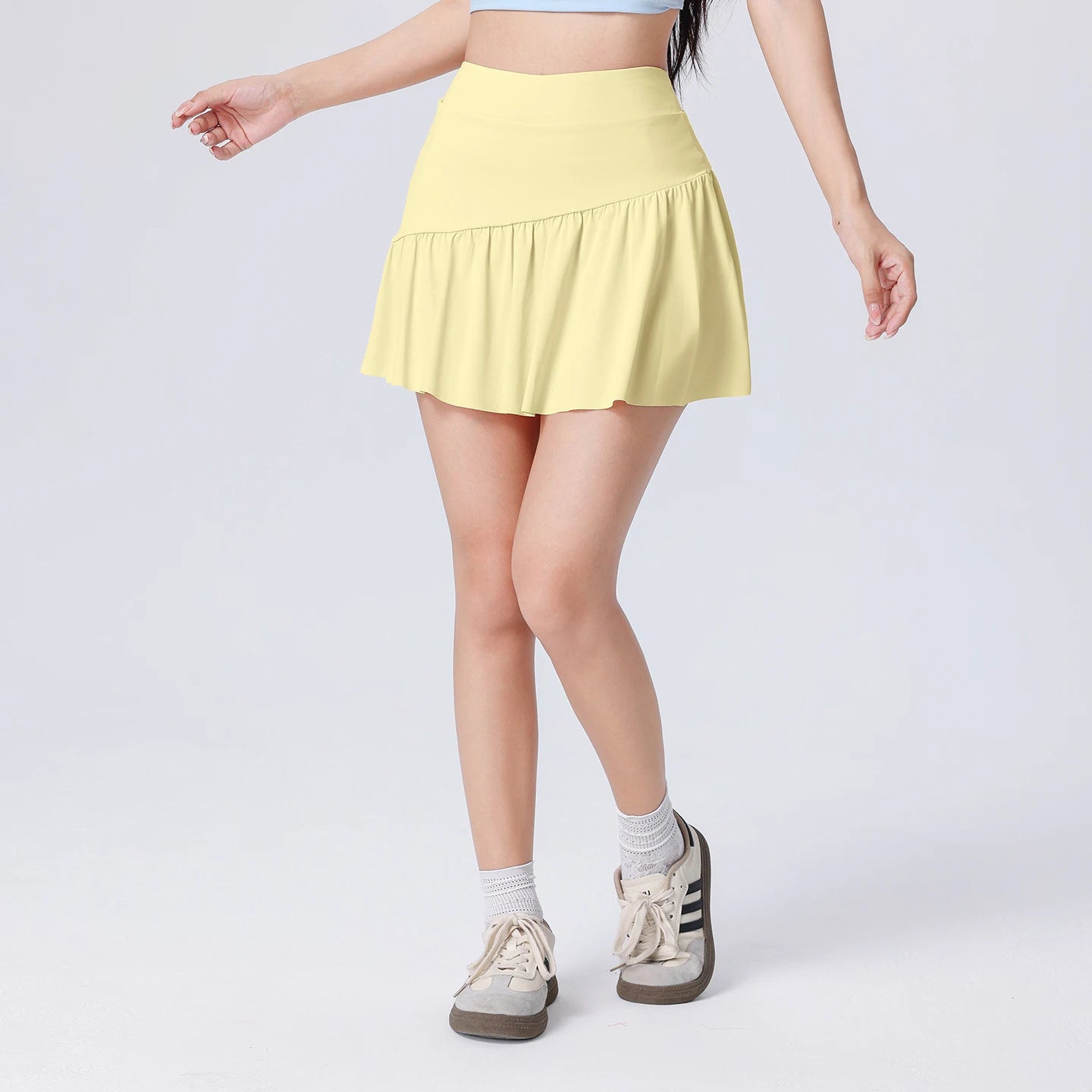 Women High Waist Asymmetrical Tennis Skirt Built-in Shorts Quick Dry Breathable Workout Running Sports Mini Skort