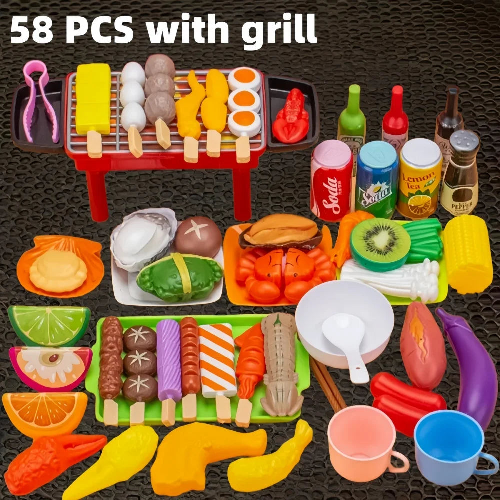 Baby Dress Up Kitchen Toys BBQ Set Kids Simulated BBQ Cookware Cooking Simulated Food Cosplay Educational Gift Toys