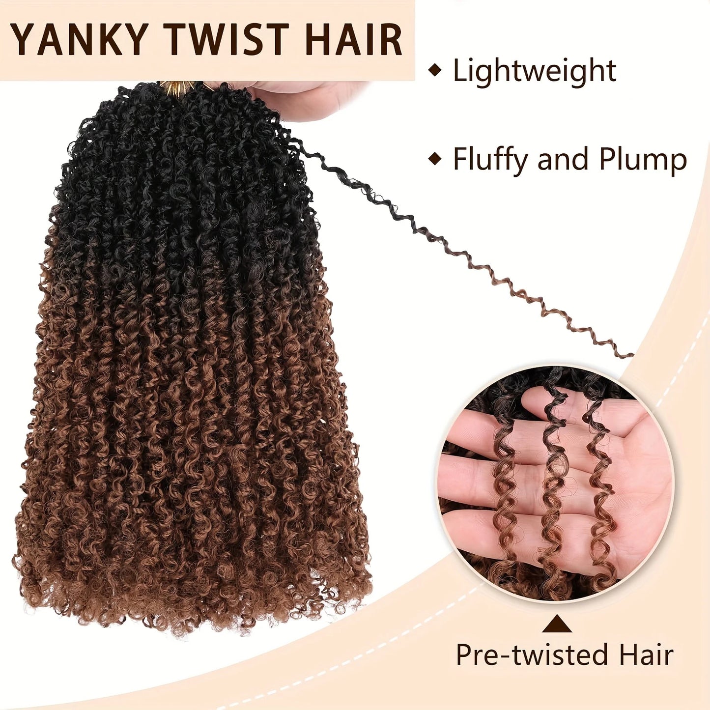 1 Pack 10 Inch Pre-Looped Yanky Twists Crochet Synthetic Braids Hair Textured Hairstyle, Elegant Hairstyle Easy Application