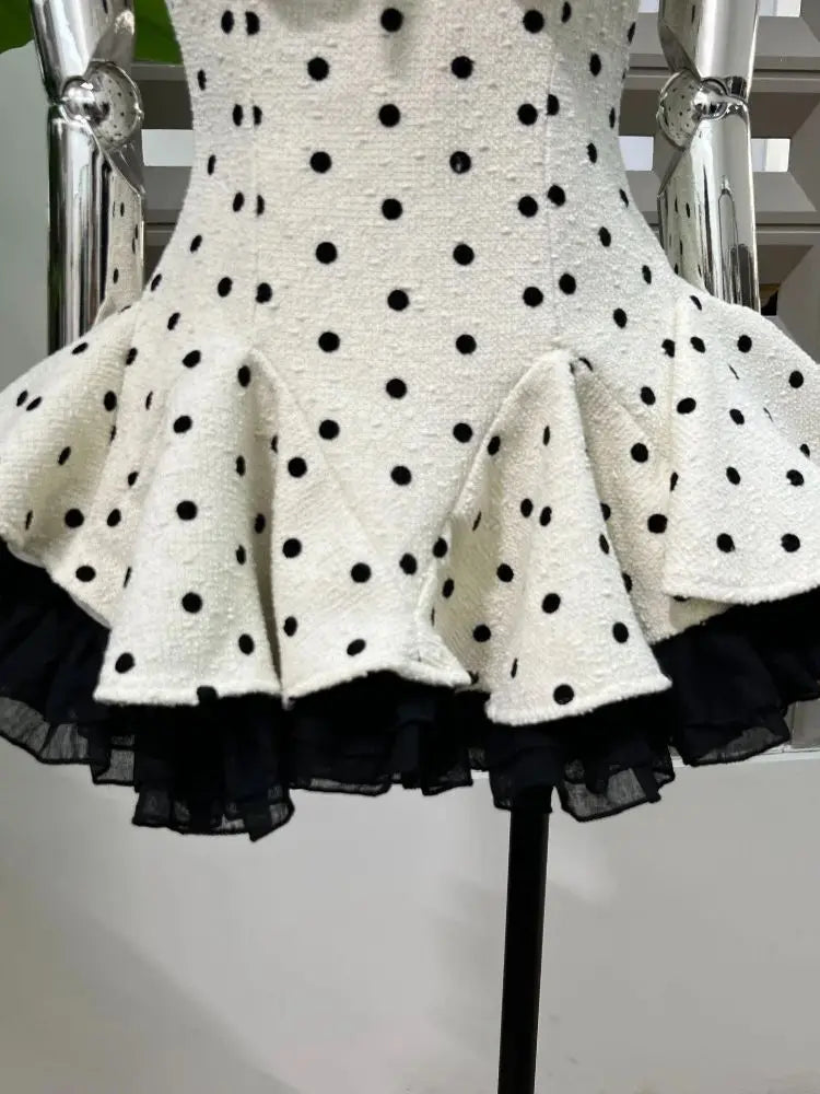 Women's Sexy A Line Lace Edge Polka Dot Fashion Round Neck Bow Short Mini Dresses Birthday Party Dinner Evening Cocktail Dress