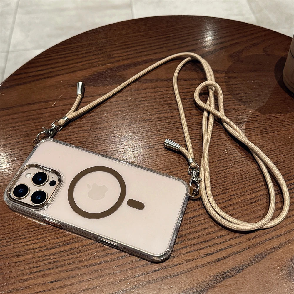 Crossbody Lanyard Necklace Transparent Magnetic For Magsafe Case for iPhone 17 15 11 12 13 14 16 Pro Max Plus Anti-lost Cover