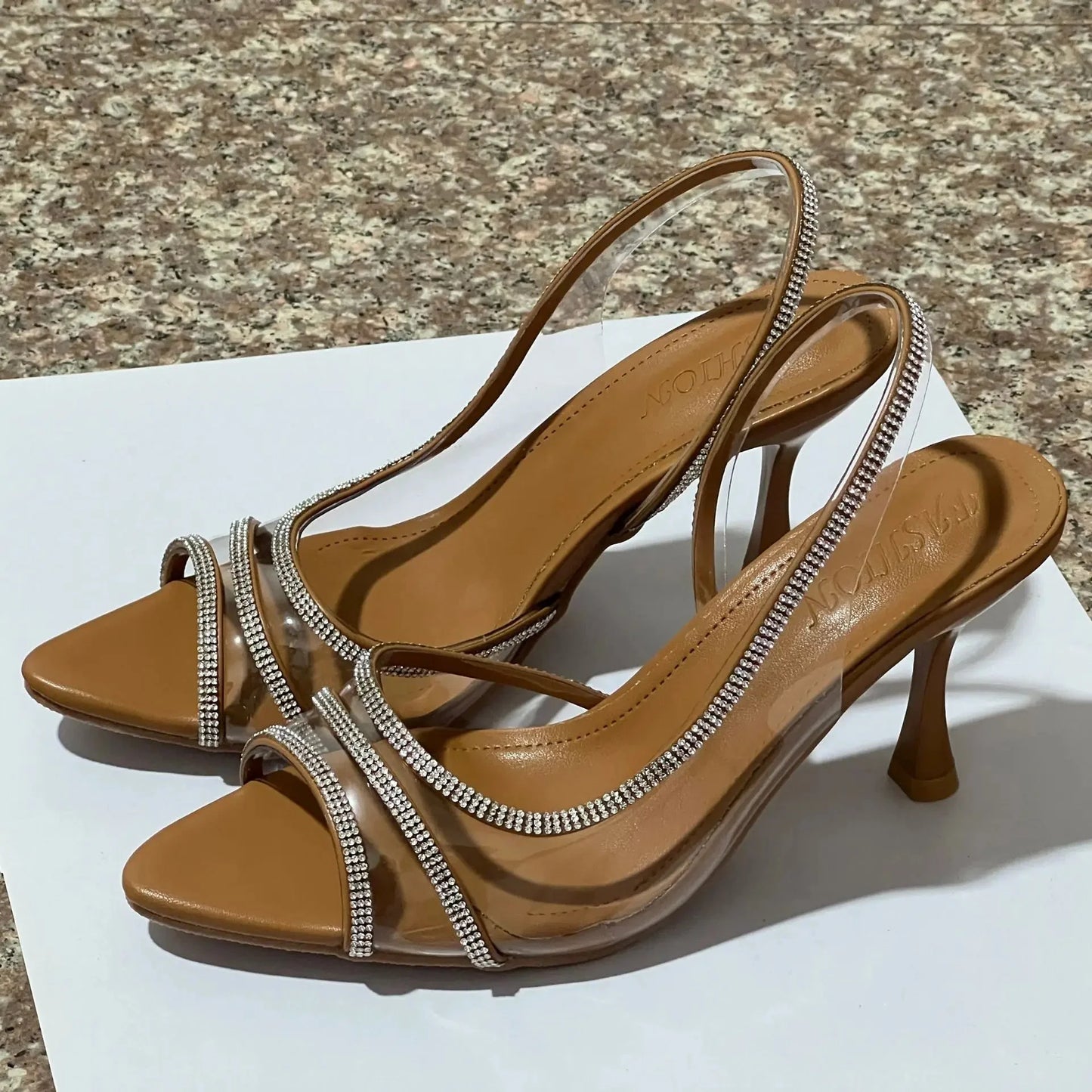 Transparent Water Diamond Women's Sandals Summer 2025 New Style Versatile Fish Mouth Pointed Toe Elegantly Exposed Toe Stiletto