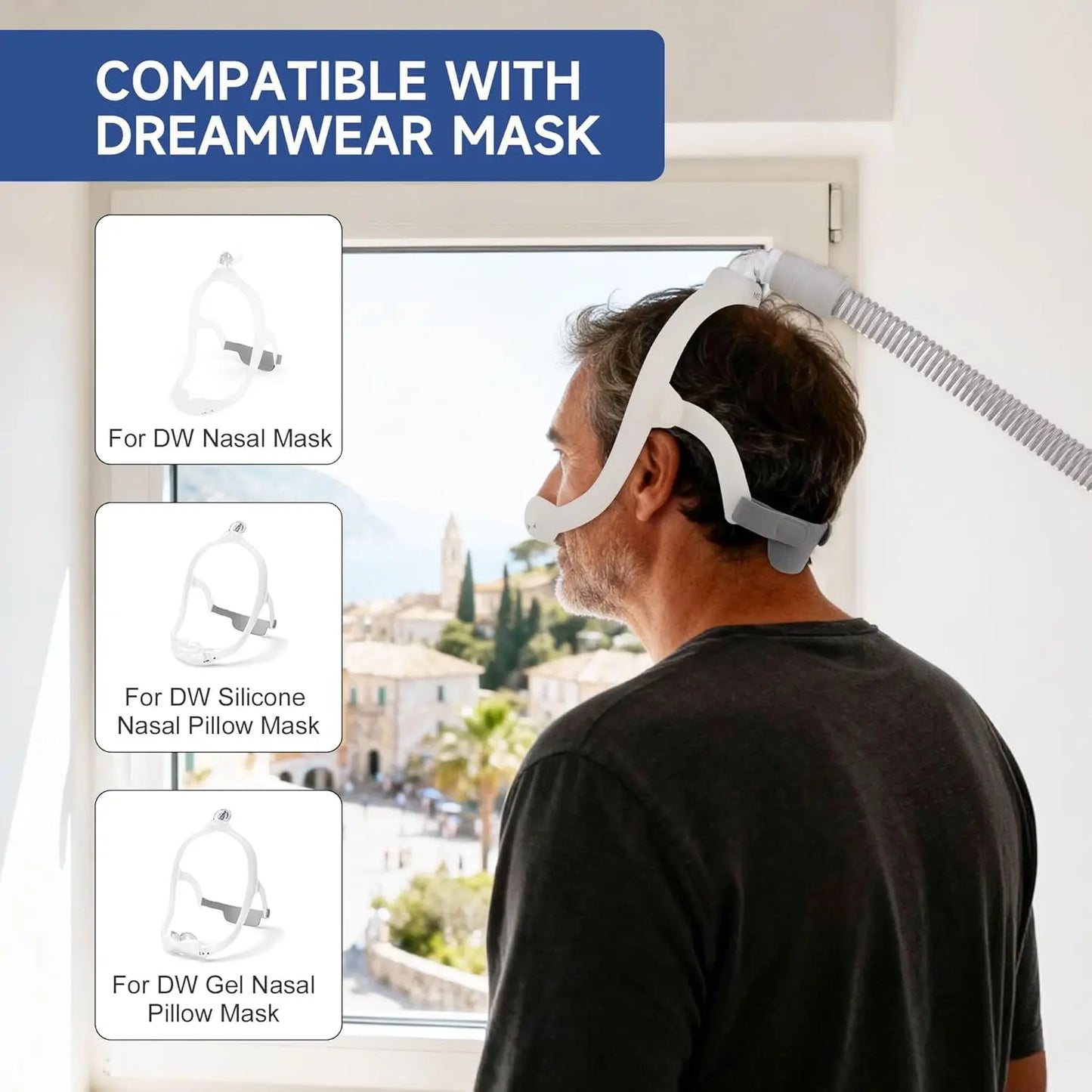3-1pcs for Dreamwear Replacement Headgear Belt with Arms Adjustable Soft Head Strap CPAP Nasal Mask Pillow Strap for Sleep Apnea