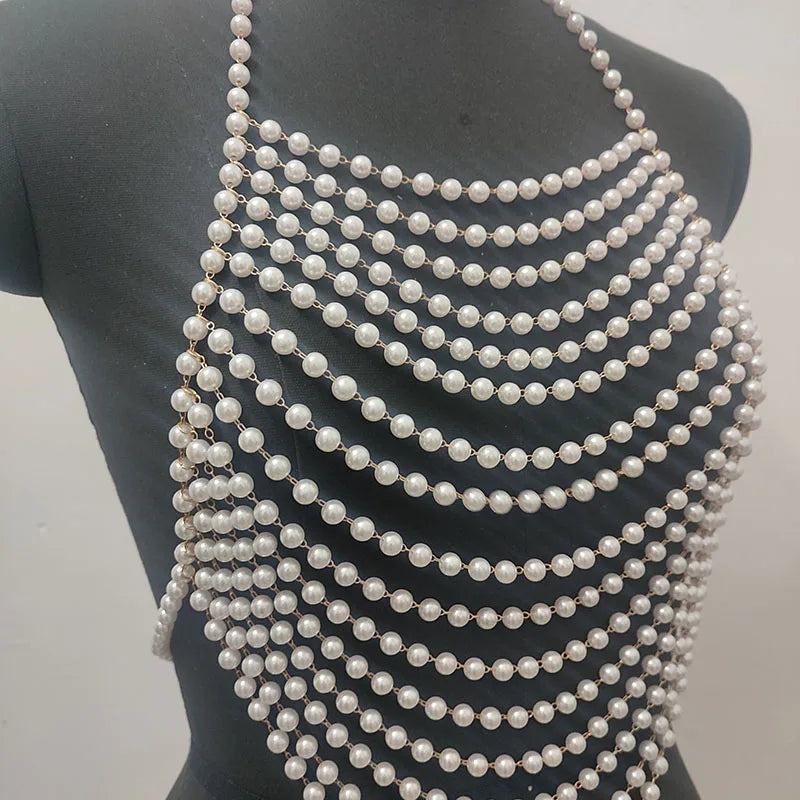 Handmade Elegant Pearl Top For Women Fashion Harness Chain Matching With Lady's Shirt
