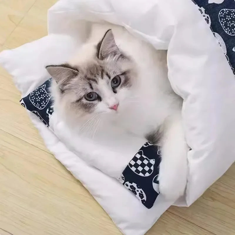 Winter Warm Cat Sleeping Bag Removable Cat Beds Deep Sleep Pet Dog Bed House Cats Nest Cushion with Pillow Cat Supplies