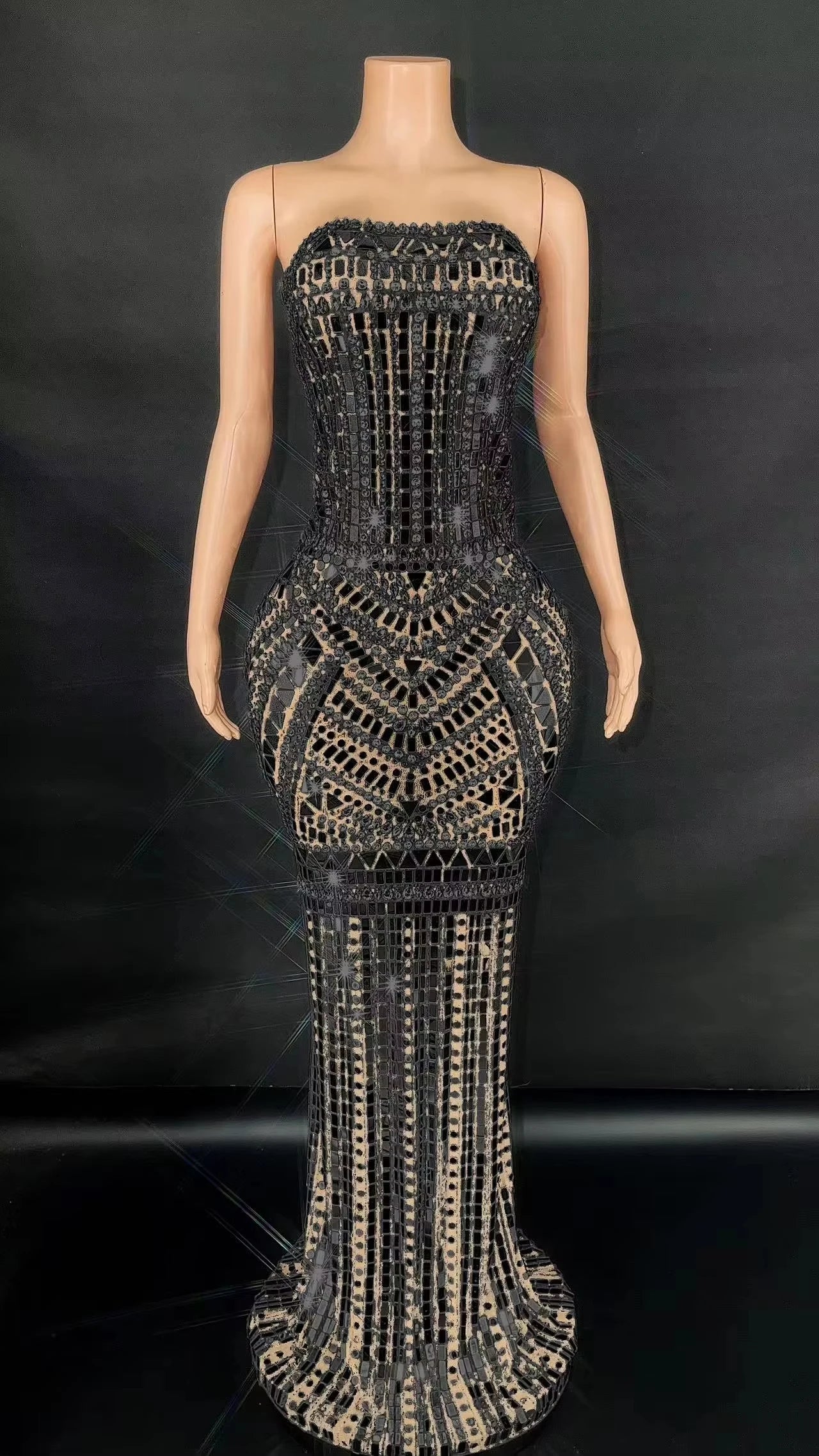 ZD Sexy Sparkly Multicolor  sequin Rhinestones Sleeveless Long Dress Women Birthday Celebrate Prom Dance Dress Plus Size