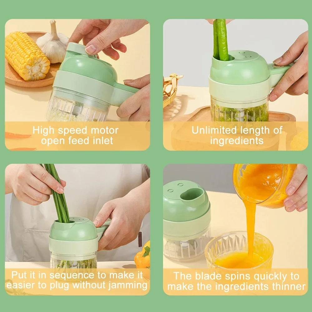 4 In 1 Wireless Vegetable Slicer Electric Handheld Food Chopper Garlic Masher Cutter USB Slice Meat Grinder Machine 오토슬라이서전동채칼