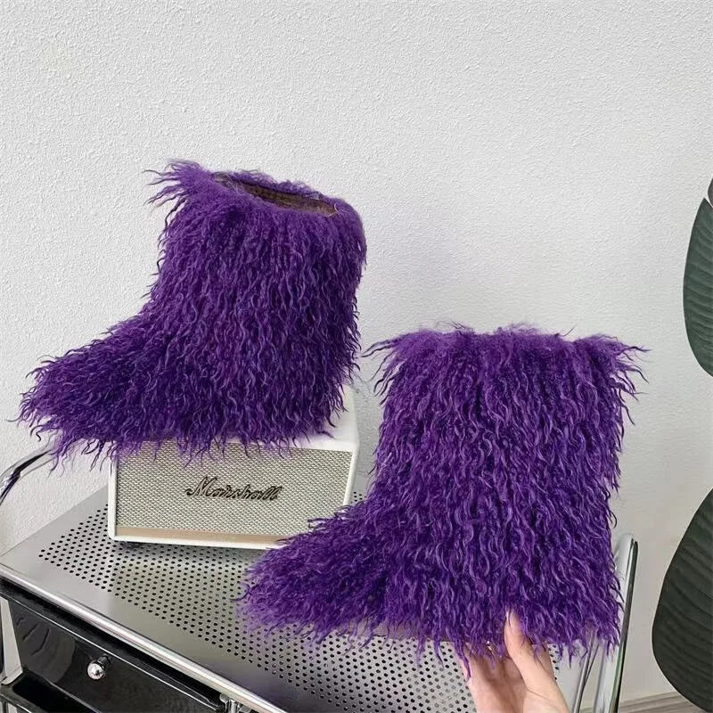 Y2K Kids Boots Winter Shoes New Faux Fur Toddler Girl Boots Fashion Colorful Fur Children Ankle Snow Boots Warm Shoes Girls