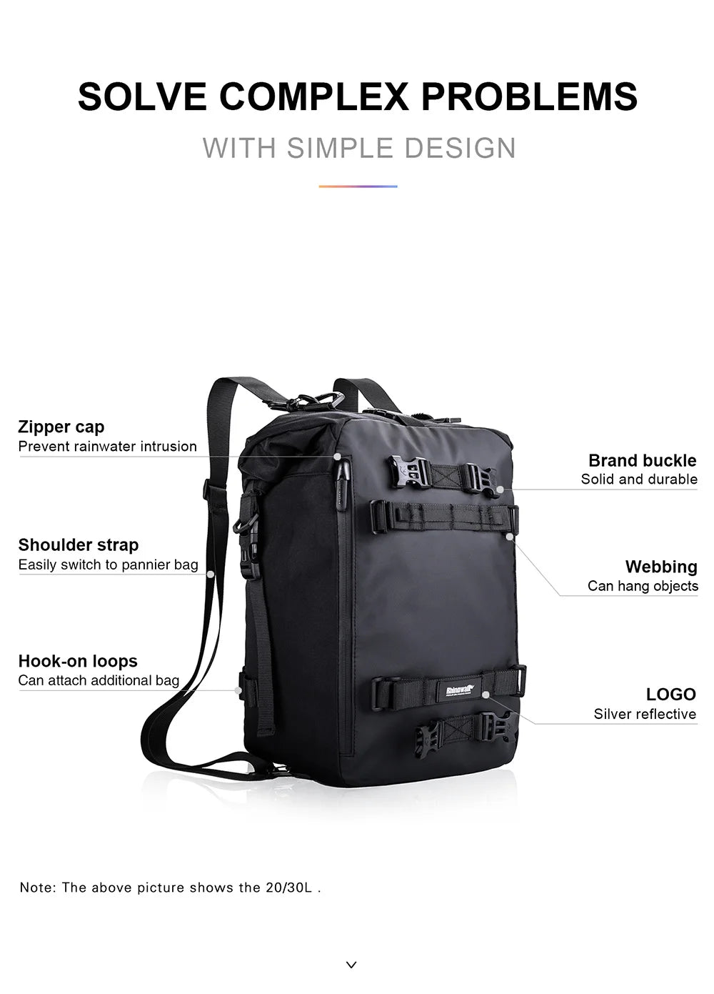 Rhinowalk Motorcycle Bag 20L Men Backpack Large Luggage Combinable Bag Multifunctional Motorcycle Bag Travel Bag