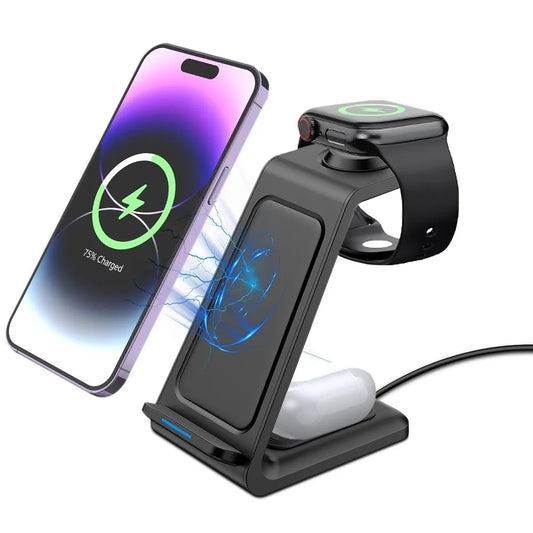 3 in 1 Charger Magnetic Wireless Charger Fast Charging Stand Function Charger Stand 15W Portable Charging Station Travel Charger