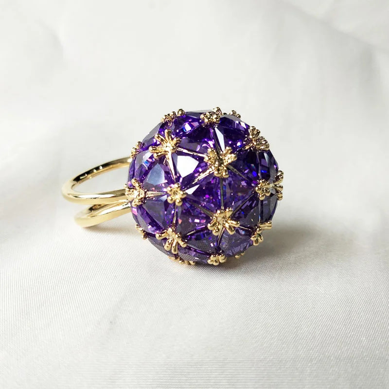 Pyramid Ring Charms Stainless Steel Irregular Fine Cut Crystal Luxury Jewelry Ring Cocktail Ring Romantic Fashion Gift for Women