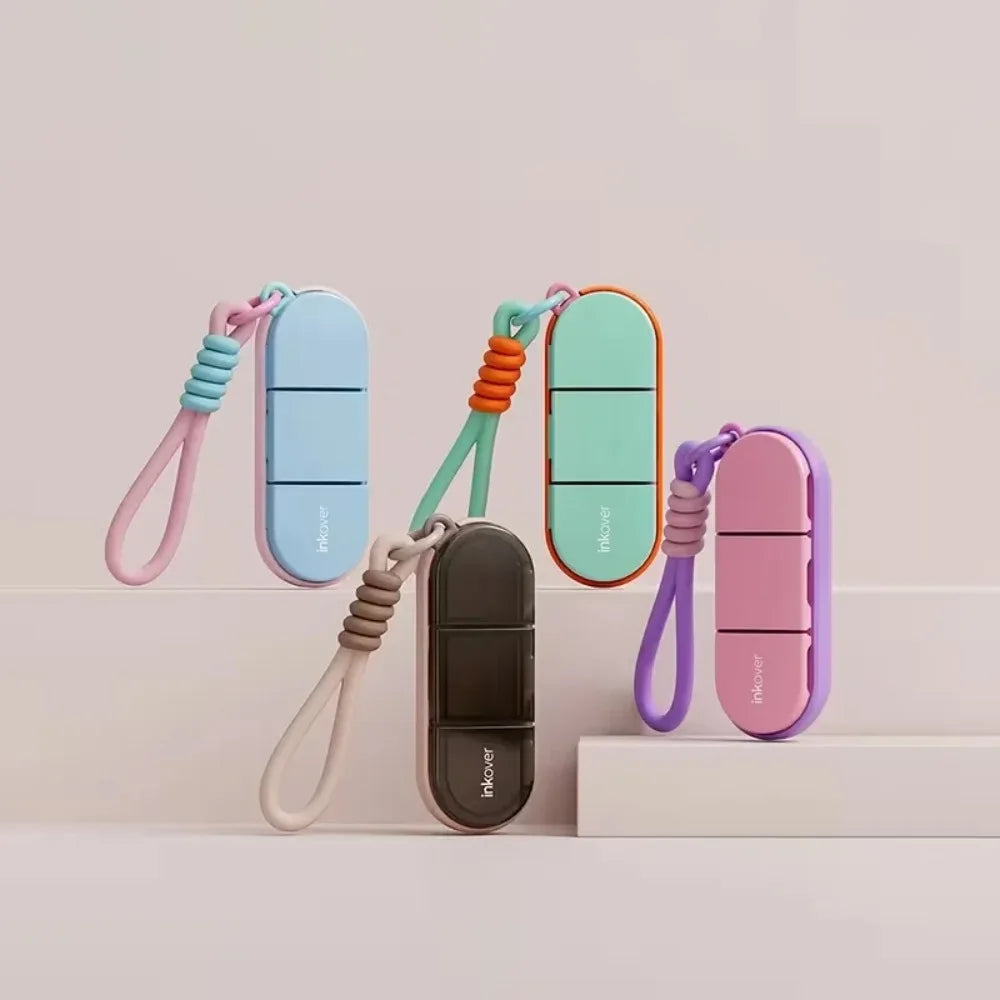 1PC Waterproof Moistureproof 3 Compartment Pill Case Dopamine Color Woven Lanyard Portable Silicone Sealed Vitamin Supplement Storage Box