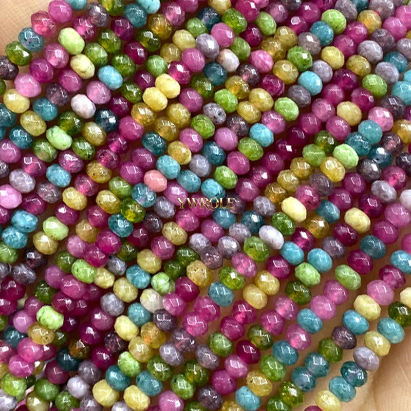3x4mm Rondelle Faceted Natural Stone Chalcedony Tourmaline Color Loose Spacer Beads for Jewelry Making Diy Bracelet Accessories