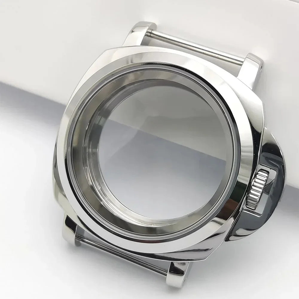 For Panerai Style 40mm Stainless Steel Watch Case with Crown Guard Bridge, Fit NH35 NH36 Movement, Watch Mod Parts