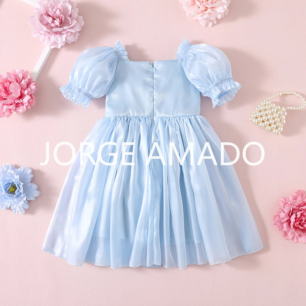 New Summer Sister Girl Matching Romper Dress Short Sling Sleeves Big Bow Bodysuit Sequined Princess Dresses Twins Clothing H1518