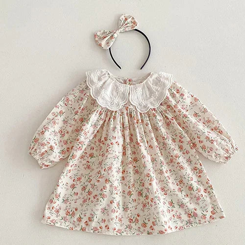 2025 New Spring Baby Sisters Dress 1-5Yrs Girl Party Dress Long Sleeved Cotton Rose Print Romper Sisters Kids Princess Dresses