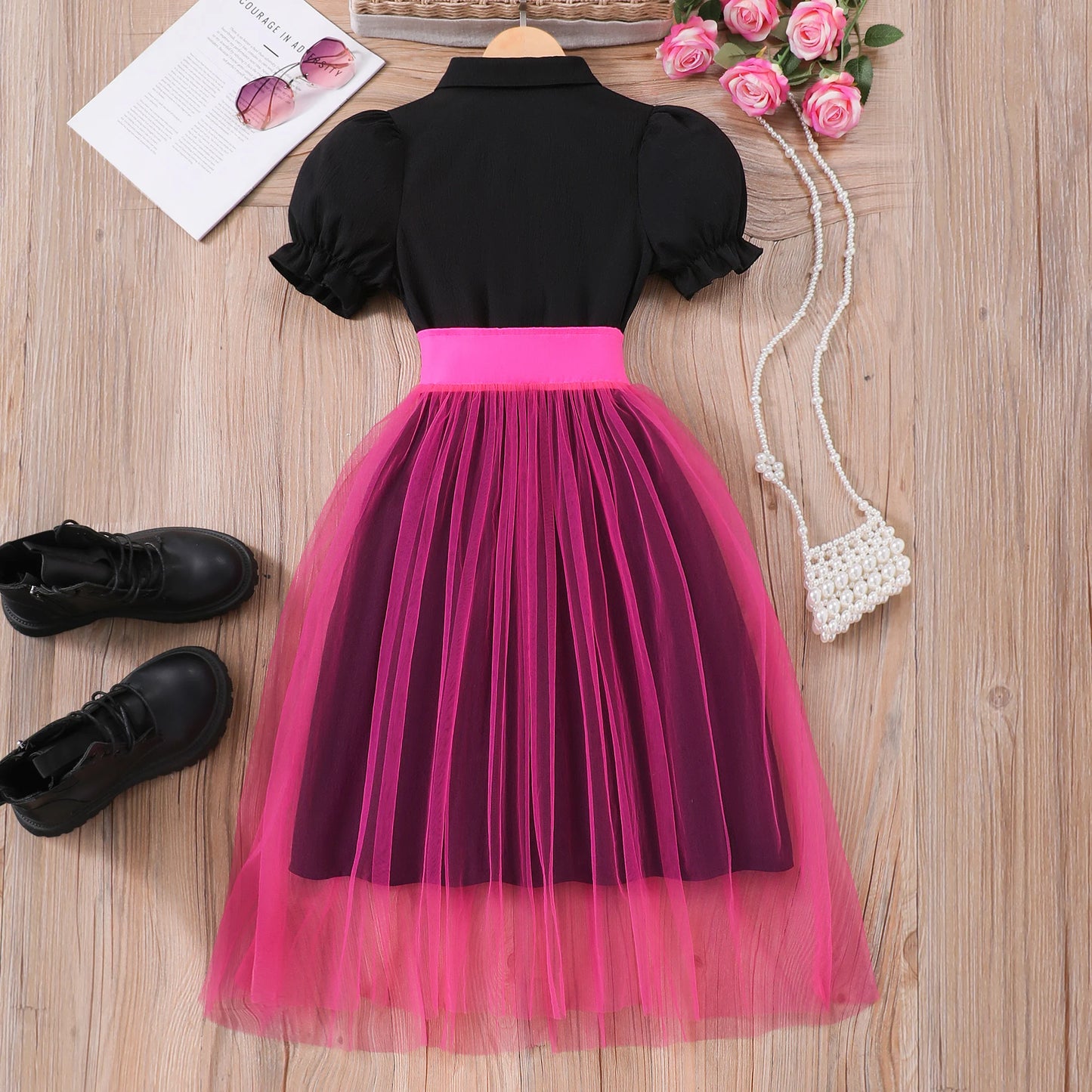 Teen Girl Dress Summer Black Retro Short Sleeve Children Dresses Fashion Girl Costume Party Big KIds Outfit 7 8 9 10 11 12Yrs