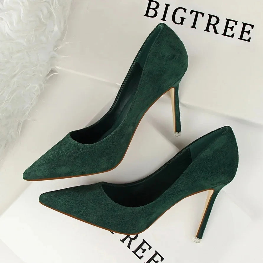 Korean Style Fashionable Minimalist High Heel Velvet Surface Sexy Slimming Professional OL Women's Single Shoes Sharp Pointed To