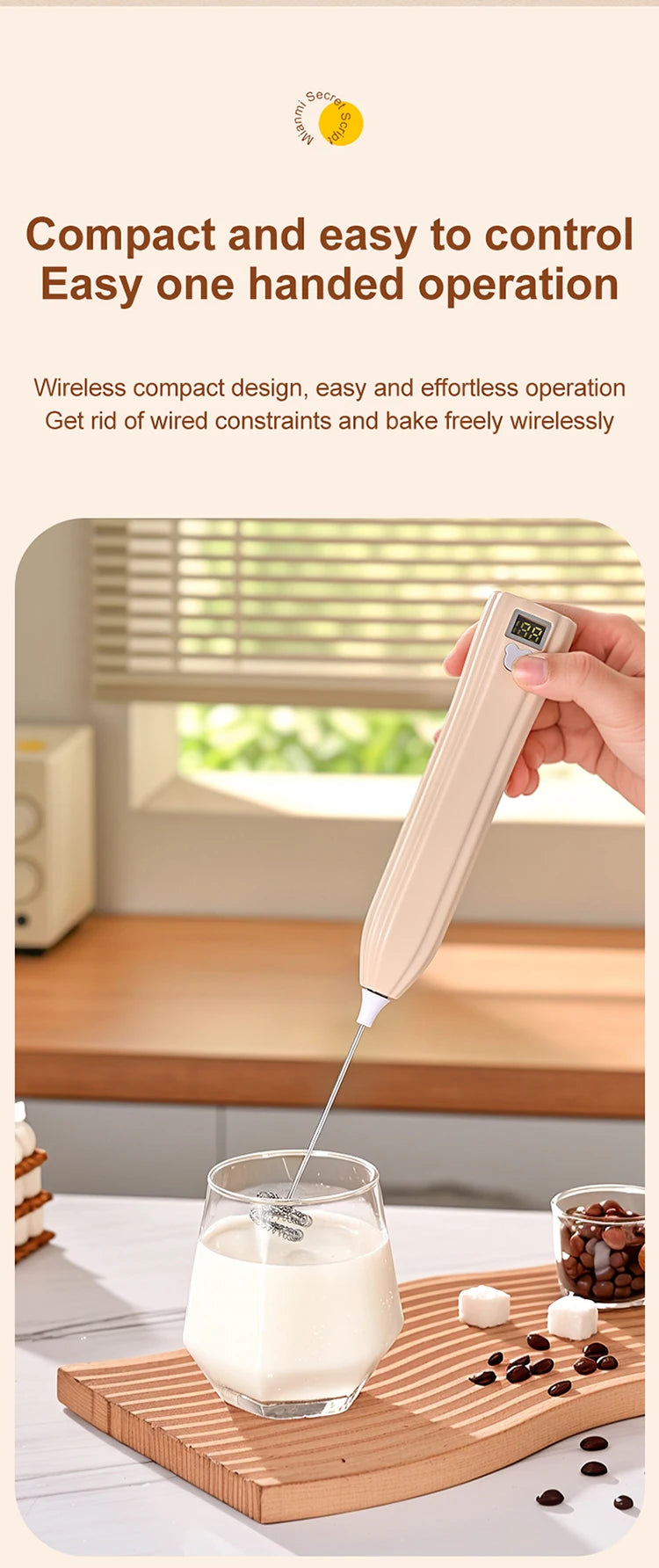 Electric Wireless Egg Beater Mini Coffee Mixer Handheld USB Charging Automatic Whipping Of Egg Whites Cream Home Baking