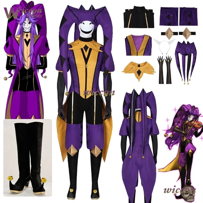 Uhah// The Freak Circus-Jester Cosplay Purple Clown Outfit Costume Game 2026 Halloween Horror Mens Roleplay Clothing Mask Hat