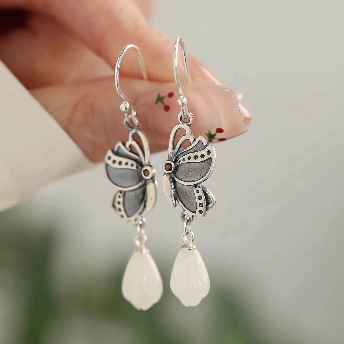 silver 925 Light luxury Butterfly earrings for women Natural Hetian Jade Orchid Earring Vintage Ethnic Style Wedding Jewelry