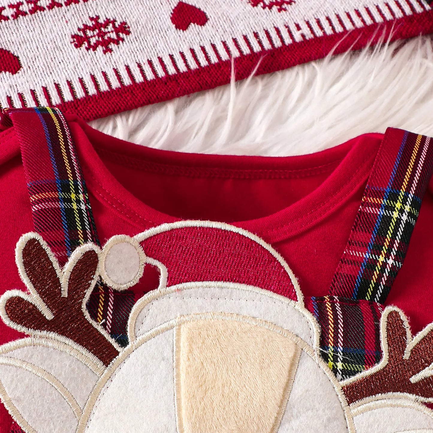 Prowow Baby Girls Christmas Outfits Set Red Bodysuit+Plaid Deer Suspender Dress Set 3pcs My First New Year Costume For Baby 2026
