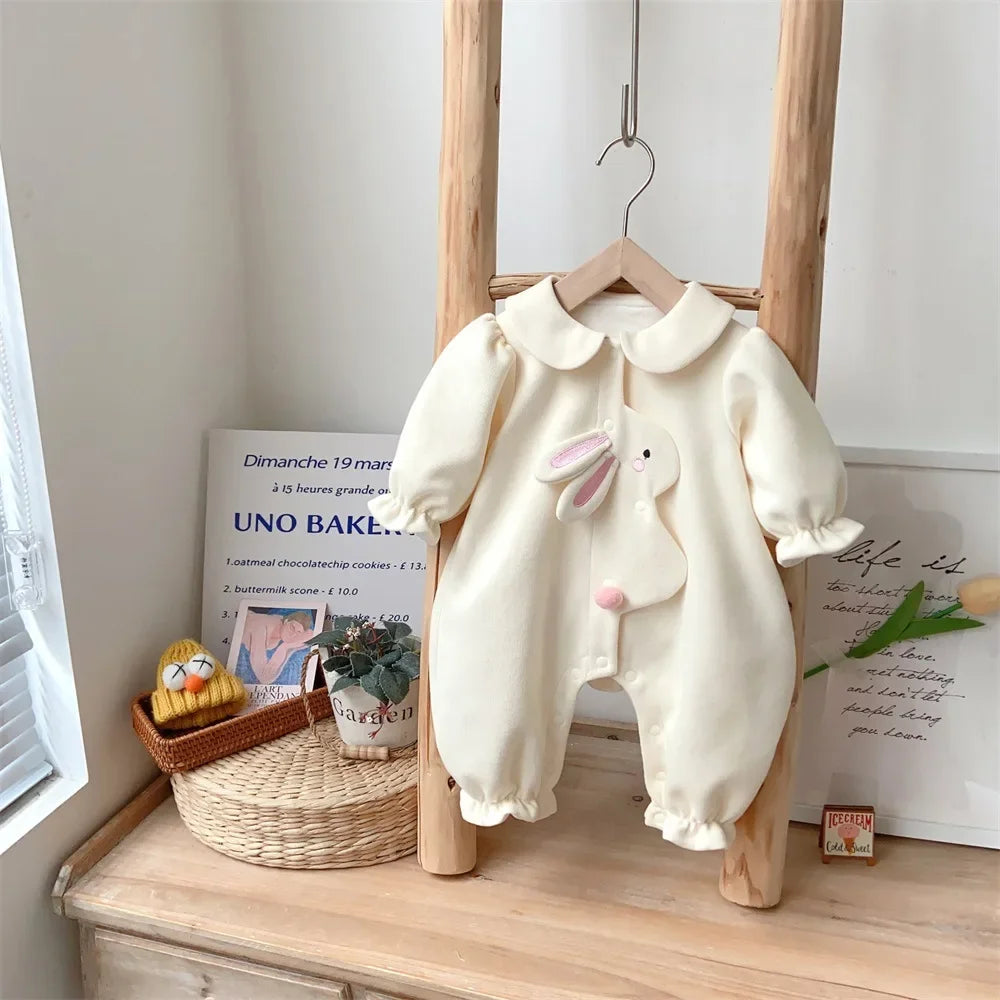 Newborn Baby Autumn Romper One Year Old Birthday Cute Girls Cartoon Rabbit Long Sleeve Bodysuits Spring New Kids Cotton Clothes