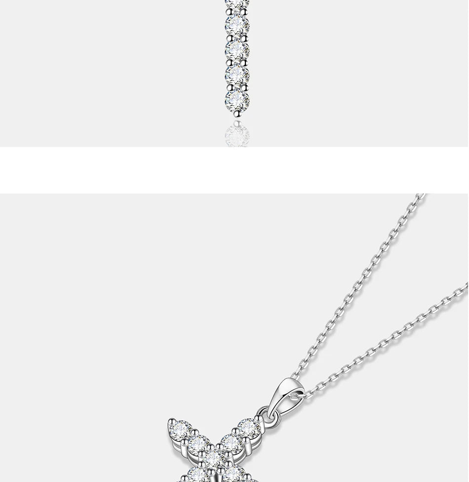 PERFANY All Moissanite Necklace for Women S925 Pure Silver Cross Design Pendant Laboratory Certified Diamond Fashion Jewelry