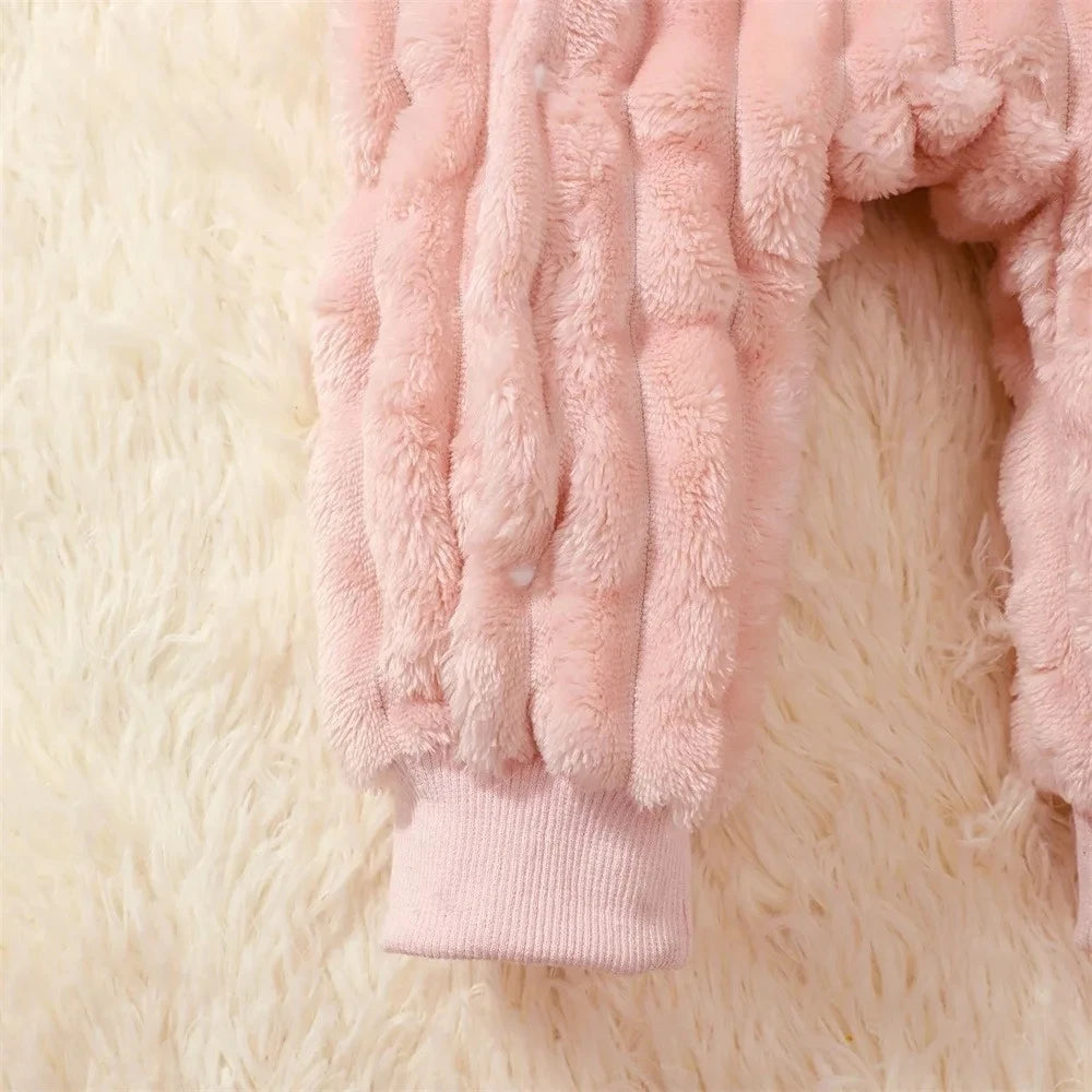 Baby girl Jumpsuit Cute Cartoon  Plush Hooded Winter keep Warm Jumpsuit+Scarf 2pcs 0-24 Months Newborn Cold Resistant Clothing