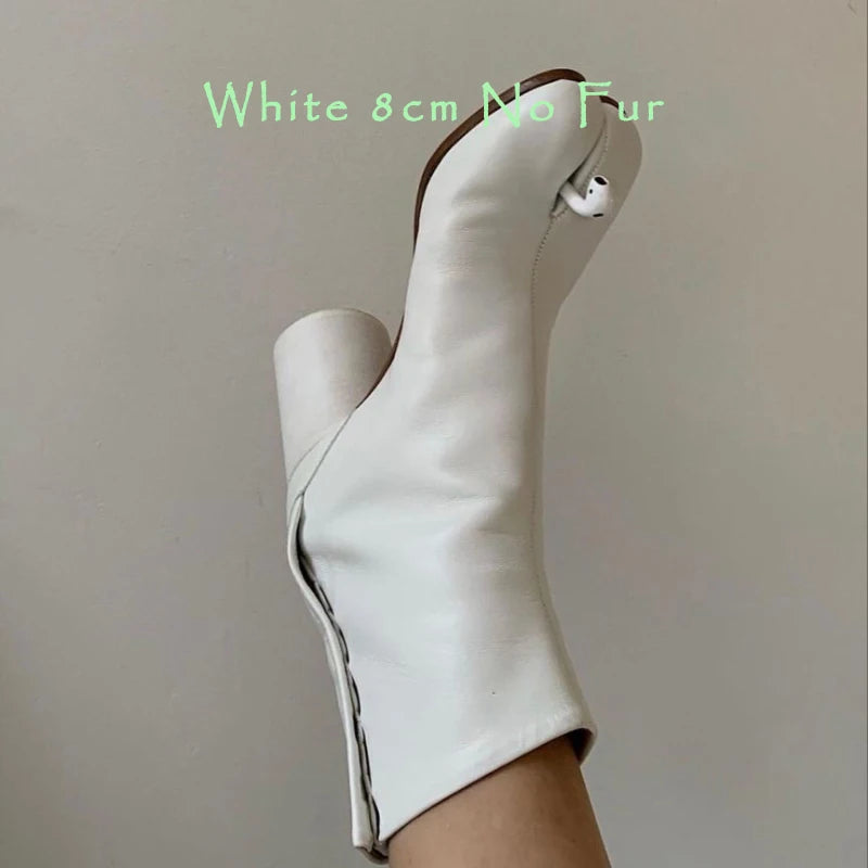 Split Toe Chunky Heels Ankle Boots Women Brand Designer Tabi Short Boots Autumn Winter INS Style Genuine Leather Female Shoes