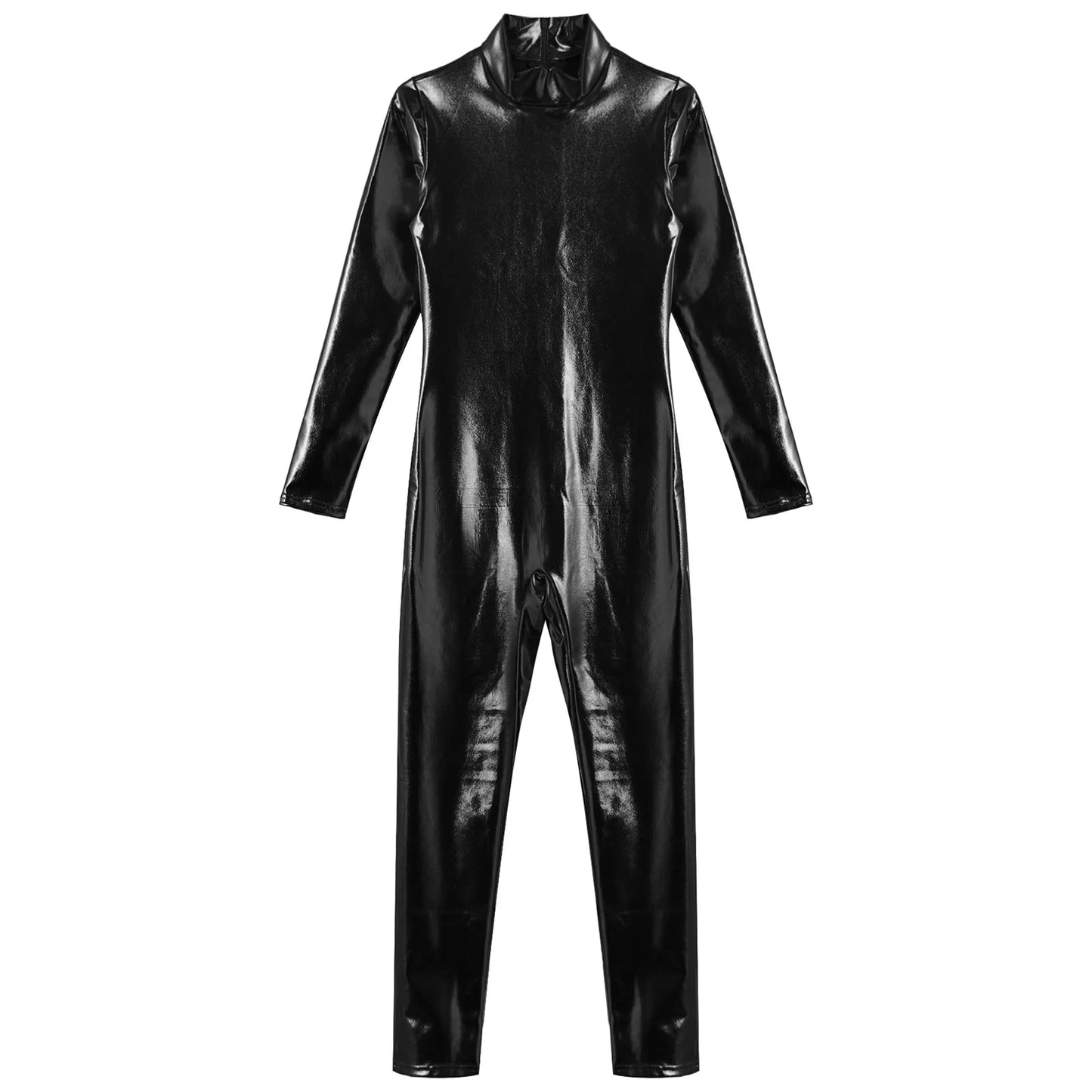 Kids Boys Girls Dance Metallic Jumpsuit Children's Gymnastics Bodysuit Performance Costume Long Sleeve Full Length Leotard