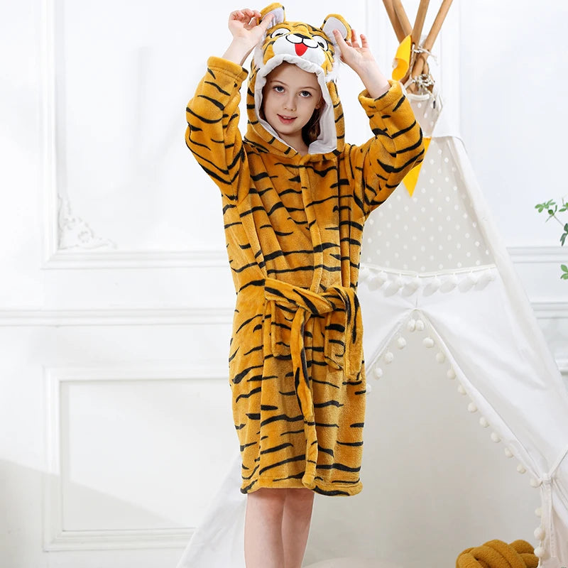 Halloween Dinosaur Bathrobes for Children 3 5 7 9 11 13 Years Kids Animal Flannel Homewear Boy Hooded Sleepwear Girls Nightgown