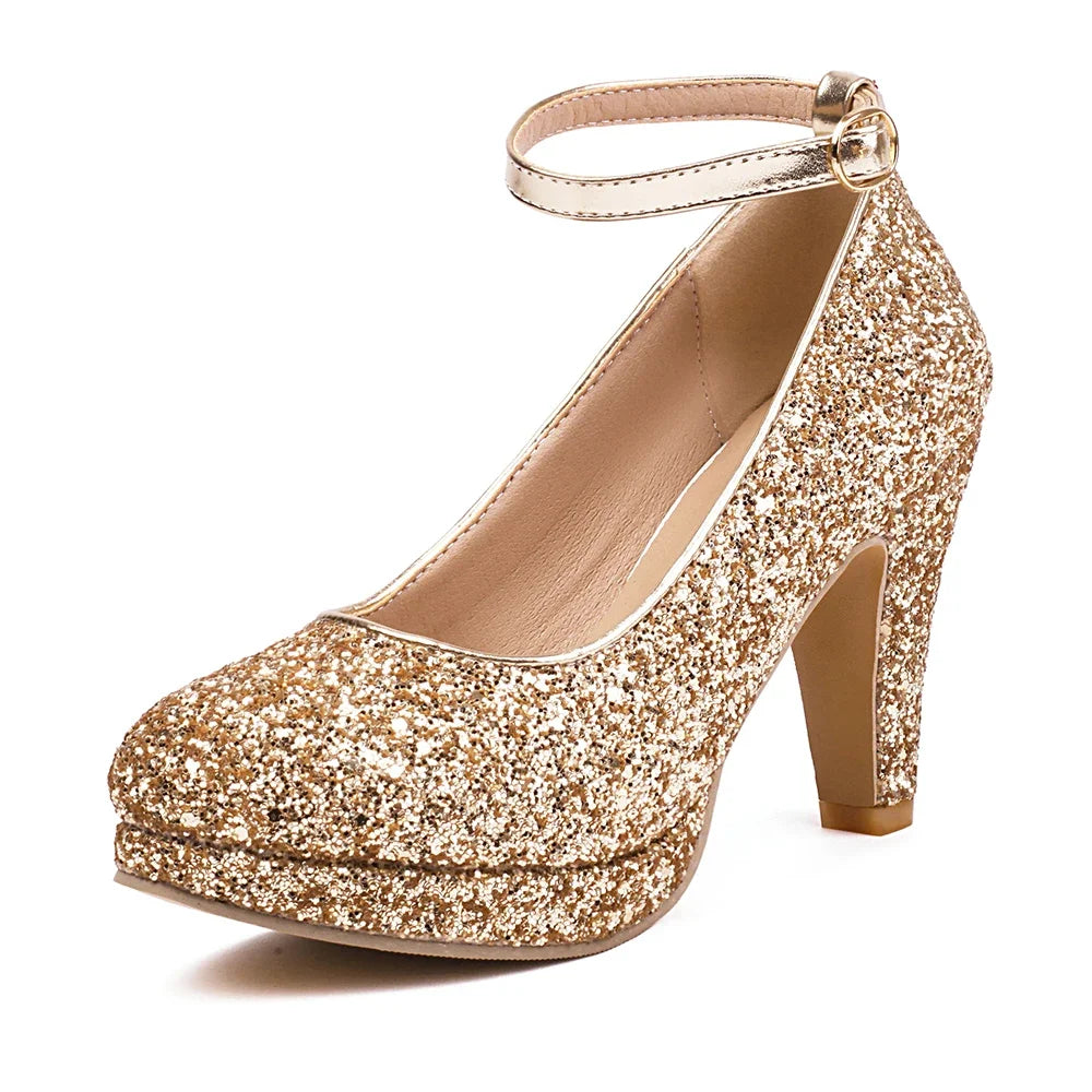 2025 Summer New Shiny Sequins High Heels Women Platform Sandals Party Dress Wedding Pumps Ladies Shoes Gold Silver Zapatos Mujer