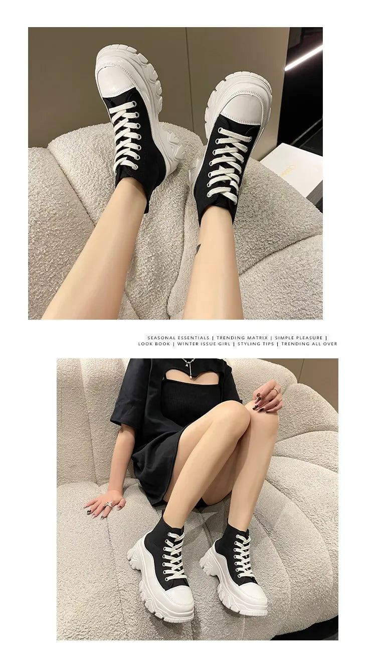 New Women Run Star Sneakers High Top Platform Women Sports Shoes White Black Casual Fashion Canvas Shoes Vulcanized Shoes Feme