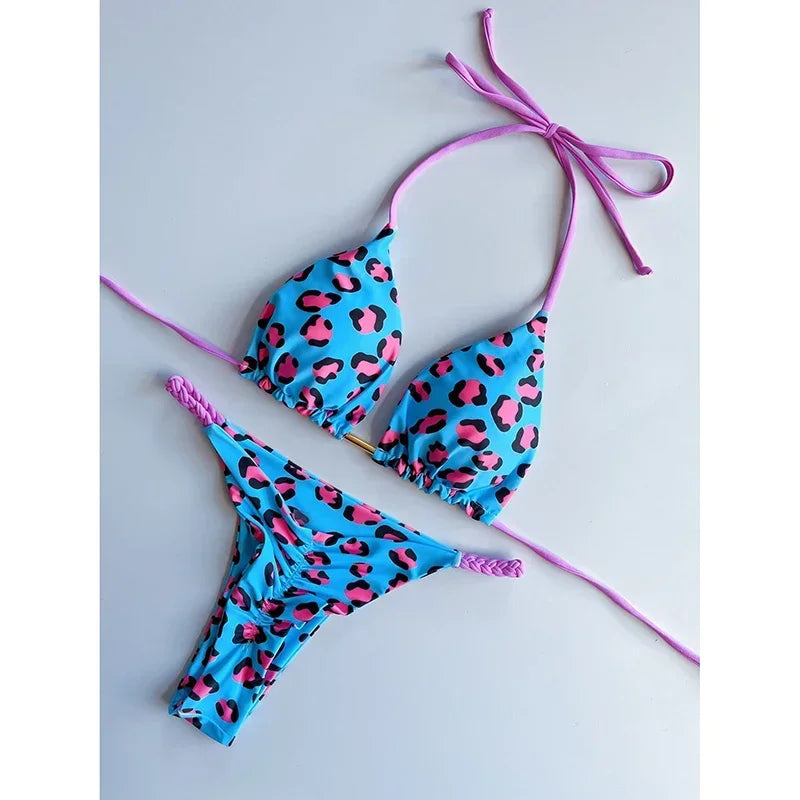 Swimwear Women Leopard Printed Sexy Bikini Set Striped Beachwear Summer Swimsuit Two-pieces Thong Bathing Suit Biquinis