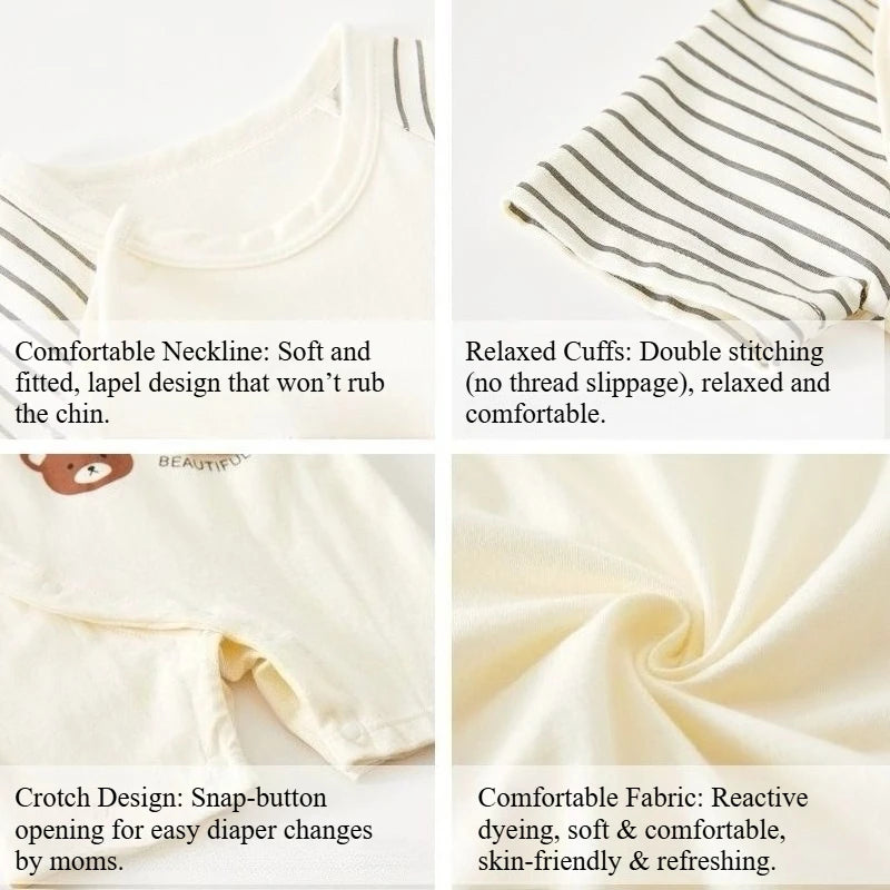 Gender-Neutral Baby Summer Lightweight 3D Lion Head Romper Cute Toddler Striped Short-Sleeve Cozy Outdoor Onesie