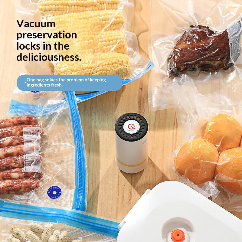 USB Charging Mini Handheld Vacuum Pump, Automatic Electric Food Vacuum Sealer for Fruit Meat Snack Storage with Vacuum Bags