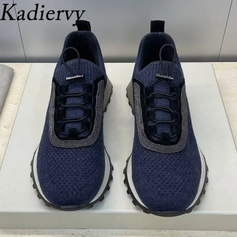 Casual Sneakers Women Round Toe Patchwork Outdoors Running Shoes Cosy Walking Shoes String Bead Lace Up Flat Sports Shoes Woman