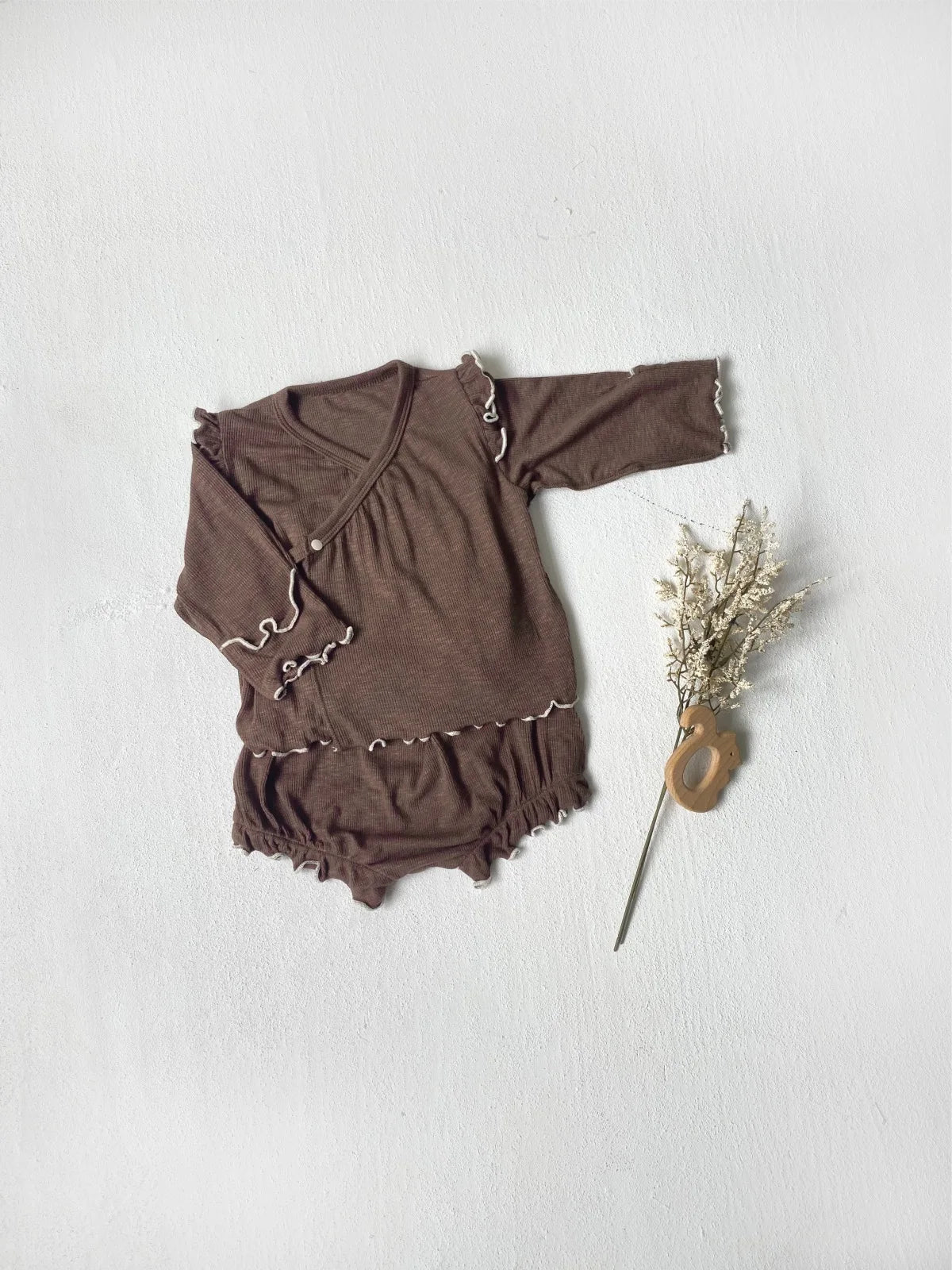 6738 Baby Clothing Set 2025 Autumn New Baby Girl's Home Suit Flying Sleeve Top+High Waist Belly Shorts Pajamas Set